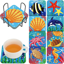 Load image into Gallery viewer, 8 Pcs Diamond Art Coasters Diamond Painting Coasters with Holder Beginner Ocean Sea Animal Diamond Crafts for Gift
