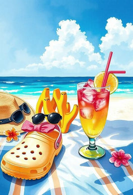 Beach Scene with Sunglasses & Drinks Diamond Embroidery Kit-Summer Coastal Art