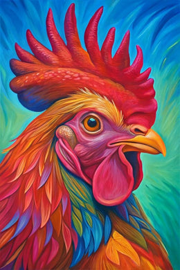 Beautiful rooster head diamond painting kit – colorful farm animal 5D DIY art for farmhouse wall décor