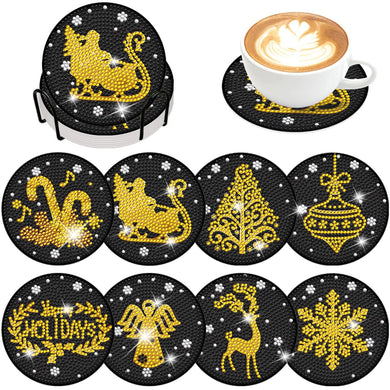 Black Gold Christmas and New Year - DIY Coasters with Holder Diamond Painting Kits