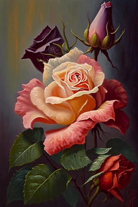 Blooming roses diamond painting kit – elegant floral 5D wall art for romantic home décor