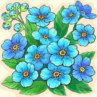 Blue flowers with green leaves diamond painting ¨C floral botanical wall art design