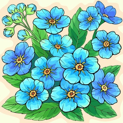 Blue flowers with green leaves diamond painting ¨C floral botanical wall art design