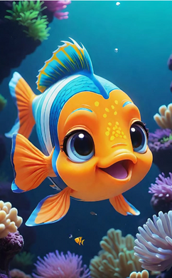Cartoon big-eyed fish diamond painting kit – colorful underwater ocean scene full drill 5D DIY art for home decoration