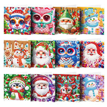 Load image into Gallery viewer, Cartoon Pink Owl Diamond Painting Christmas Card Kit – Cute DIY Sparkling Holiday Greeting
