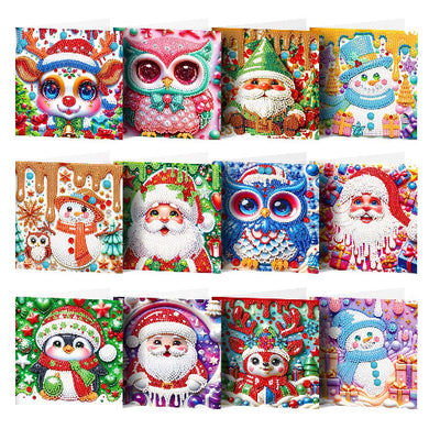 Cartoon Pink Owl Diamond Painting Christmas Card Kit – Cute DIY Sparkling Holiday Greeting