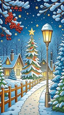 Winter Village with Snowy Trees DIY Glitter Mosaic Kit, festive handmade wall d¨¦cor bringing cozy winter charm to your home