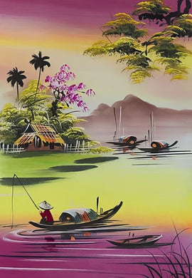 Rhinestone Diamond Art Kit of Surreal Landscape with Boats, dreamlike seascape wall d¨¦cor for living rooms or offices