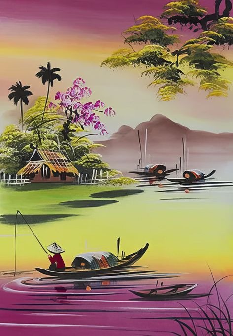 Rhinestone Diamond Art Kit of Surreal Landscape with Boats, dreamlike seascape wall d¨¦cor for living rooms or offices