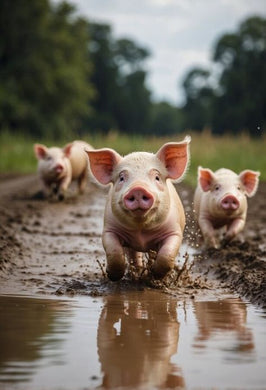 Full Drill Diamond Painting Kit of Three Pigs in Muddy Puddle, cute farm animal d¨¦cor for kids or playful rooms