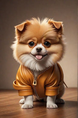 DIY Diamond Mosaic Art Kit of Small Dog in Brown Outfit, sparkling pet lover gift for home wall decoration