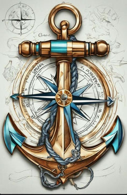 Diamond Painting Kit of Decorative Anchor with Compass, nautical ocean-themed wall art for sparkling home d¨¦cor