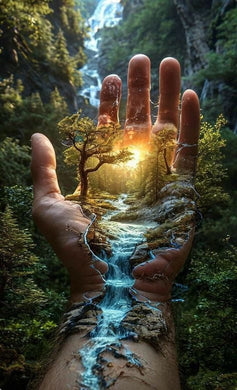 DIY Diamond Embroidery Kit of Hand Holding Miniature Forest, nature fantasy craft for cozy and creative wall d¨¦cor