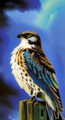 Diamond Embroidery Kit of Bird of Prey on Wooden Post, majestic wildlife sparkling craft for nature-inspired d¨¦cor