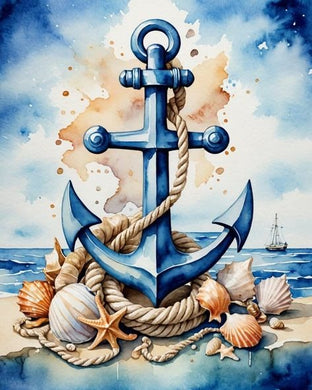 DIY Diamond Art Kit of Blue Anchor with seashells and starfish, perfect coastal wall d¨¦cor for beach-themed rooms