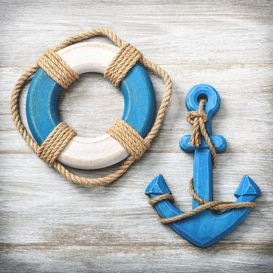 Blue Anchor with Lifebuoy and Rope Nautical Diamond Art Kit, perfect coastal-inspired home wall decoration