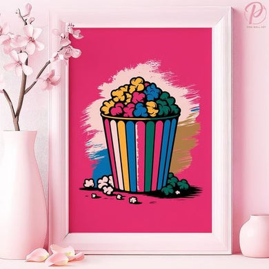 Colorful Popcorn Bucket DIY Rhinestone Painting Kit, fun food-themed sparkling art for kitchens or creative d¨¦cor