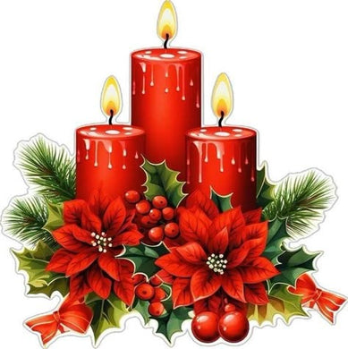 DIY Crystal Art Kit of Red Candles and Poinsettias, elegant holiday floral d¨¦cor for sparkling wall decoration