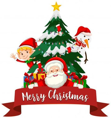 Cartoon Santa, Elf, and Snowman with Christmas Tree embroidery kit, cheerful festive craft for holiday-themed walls