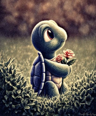 Cartoon Turtle with Flowers DIY 5D Mosaic Diamond Art Kit, cute animal embroidery craft for kids¡¯ rooms or creative spaces