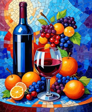 Elegant Wine Bottle and Fruits Still Life Diamond Painting Kit, sparkling crystal wall d¨¦cor for dining room or kitchen