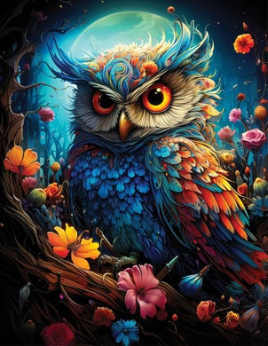 Colorful Owl with Flowers and Moon Crystal Diamond Painting Kit, mystical nocturnal-themed wall d¨¦cor for bedrooms