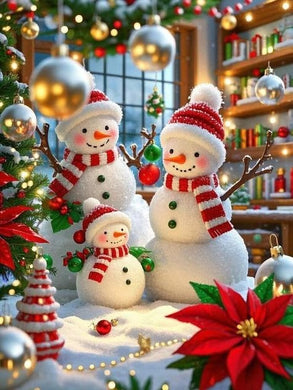 Three Snowmen and Christmas Tree Cozy Room Embroidery Kit, festive winter scene for sparkling holiday wall d¨¦cor
