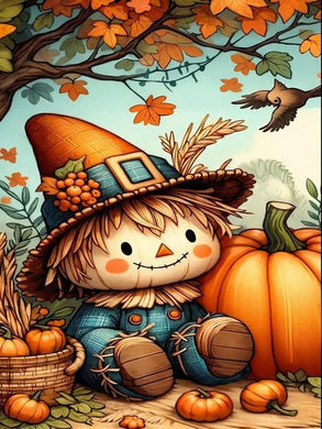 Cartoon Scarecrow with Pumpkins and Leaves DIY Crystal Art Kit, autumn harvest wall d¨¦cor for cozy home settings