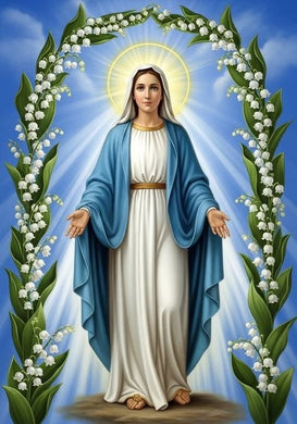 Saint with Blue Mantle DIY Rhinestone Embroidery Kit, spiritual wall art for religious or devotional home spaces