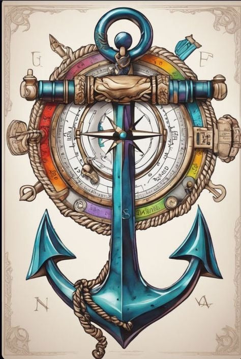 Compass and Anchor DIY Rhinestone Mosaic Kit, nautical adventure-inspired wall d¨¦cor for beach or coastal homes
