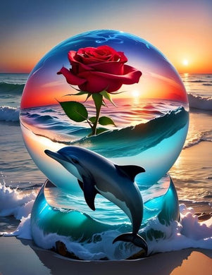 Rose and Dolphin Glass Sphere DIY Diamond Art Kit, romantic ocean sunset wall d¨¦cor for living rooms or bedrooms