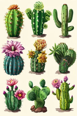Blooming Cacti with Flowers DIY Mosaic Kit, sparkling succulent-themed wall art for modern or rustic home d¨¦cor