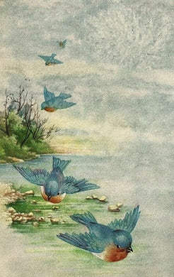 Bluebirds by the Pond DIY Rhinestone Mosaic Kit, peaceful nature-inspired sparkling wall art for home or office