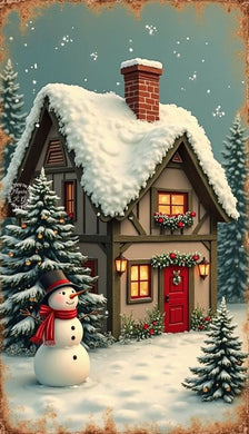 Snowy House with Snowman DIY Craft Kit, cozy winter holiday wall decoration to enhance festive home atmosphere