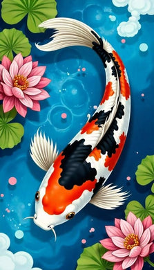 Koi Fish with Lotus Flowers DIY Beaded Mosaic Kit, elegant Asian-inspired wall d¨¦cor for living rooms or offices