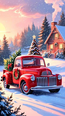 Red Vintage Christmas Truck DIY Rhinestone Kit, festive wall art decoration for classic holiday-themed home d¨¦cor