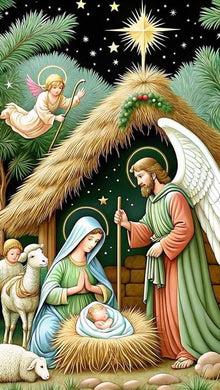 Nativity Scene with Manger Beaded Embroidery Canvas, holy Christmas handmade wall art for traditional home d¨¦cor