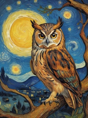 Crystal Diamond Art Kit of Owl on Branch with Starry Night, mystical nocturnal wall d¨¦cor for bedrooms or offices