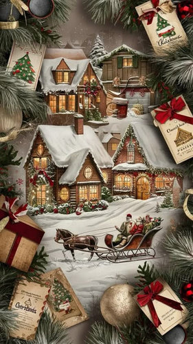Christmas Village Scene with Sleigh Glitter Mosaic Kit, festive handmade holiday d¨¦cor bringing charming winter scenes to your walls