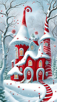 Fantasy Red Candy House DIY Glitter Mosaic Kit, magical handmade holiday wall decoration perfect for festive celebrations