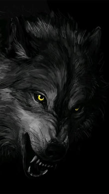 Wolf with Glowing Yellow Eyes DIY Rhinestone Craft Kit, majestic animal-themed handmade wall art for living rooms or offices