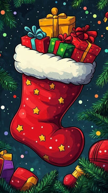 Red Christmas Stocking with Gifts DIY Glitter Mosaic Kit, festive handmade wall d¨¦cor bringing holiday charm to any space