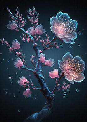 5D Diamond Painting Kit of Futuristic Cherry Blossom Branch, sparkling floral wall art for home or creative spaces