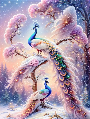 Christmas peacock diamond painting kit – snowy forest winter holiday full drill art