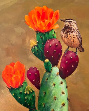 Cactus with Orange Flowers and Bird DIY Rhinestone Kit, vibrant succulent wall art for DIY home decoration