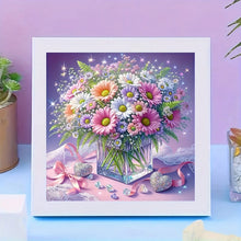 Load image into Gallery viewer, Framed artwork of a colorful bouquet of flowers on a purple background
