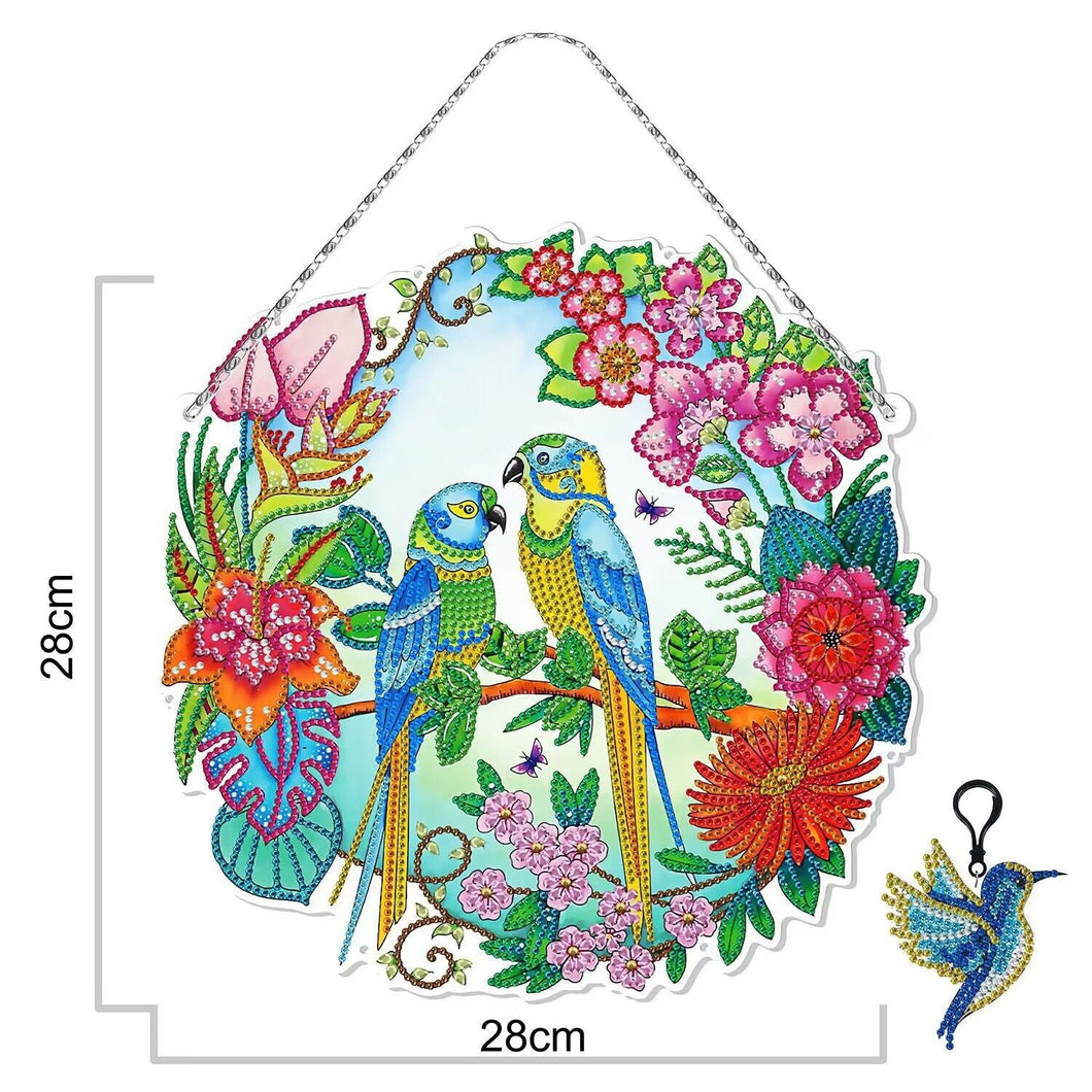 Two Birds Parrot Diamond Painting Wreath with Keychain