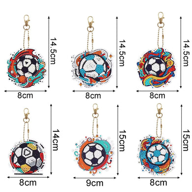 6pcs Football DIY Diamond Painting Keychain Kit