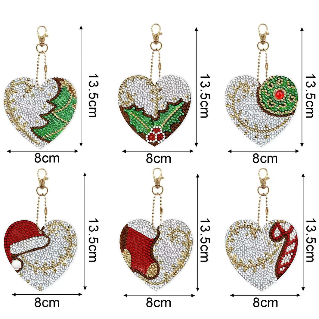 6pcs Love Christmas DIY Diamond Painting Keychain Kit