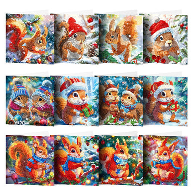 DIY Christmas Squirrel Diamond Painting Card Kit – Sparkling Holiday Greeting Card with Resin Diamonds